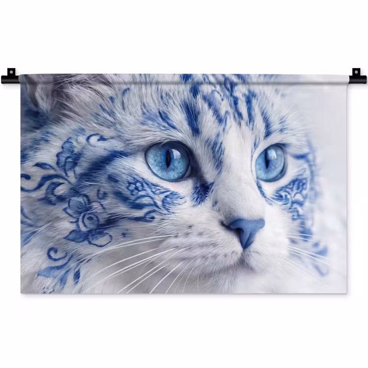 Wandkleed - Kat - Patroon - Blauw — 1