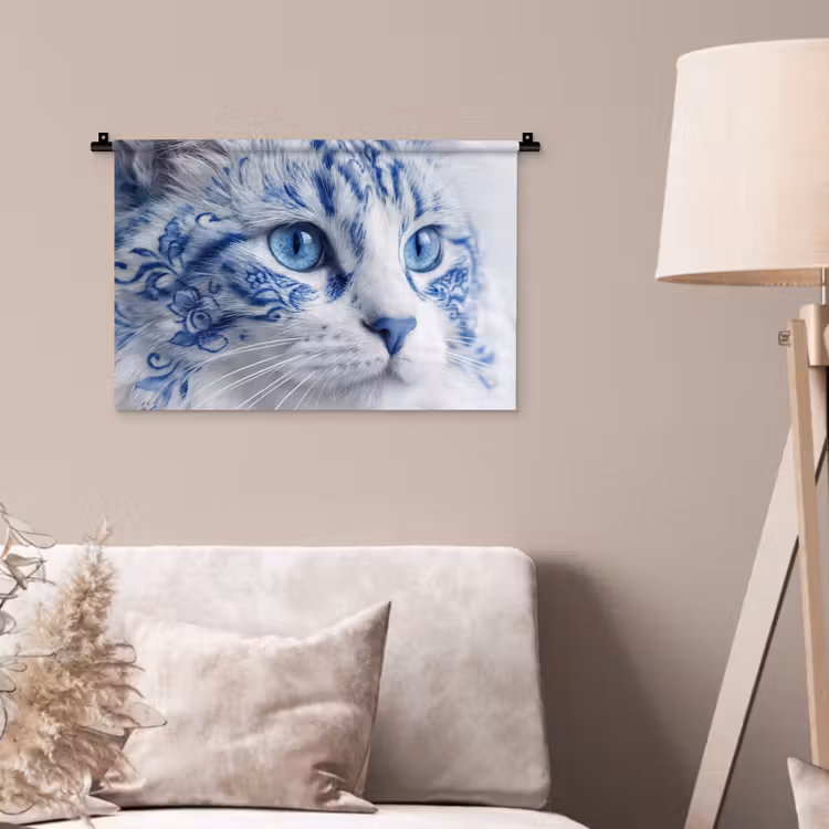 Wandkleed - Kat - Patroon - Blauw — 2