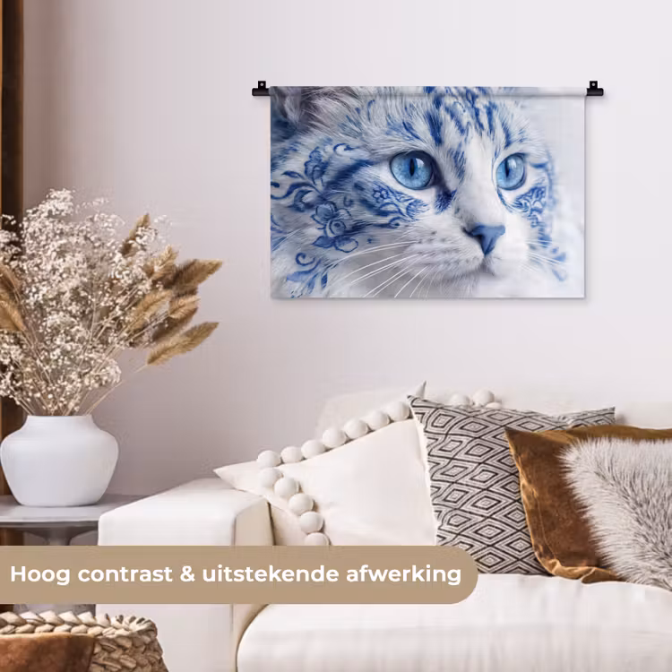 Wandkleed - Kat - Patroon - Blauw — 4