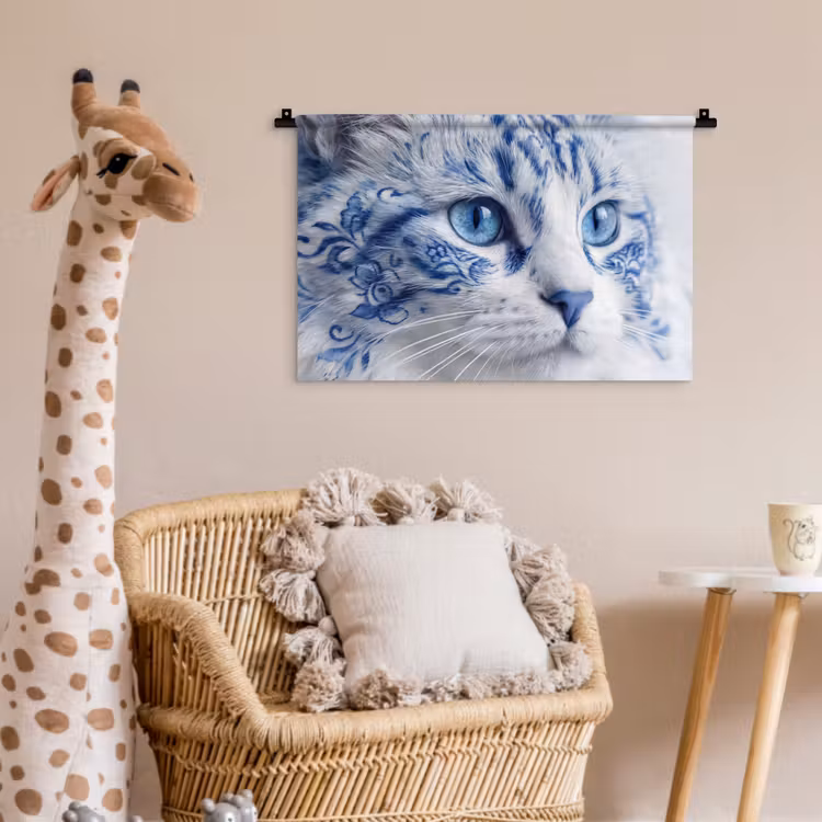 Wandkleed - Kat - Patroon - Blauw — 5