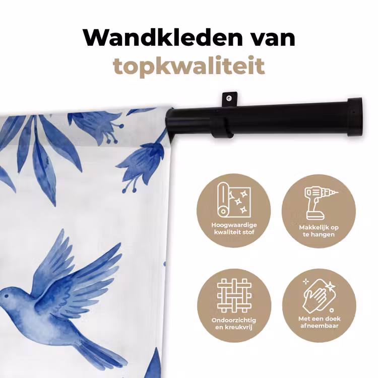 Wandkleed - Modern - Vogels - Delfts - Blauw — 3