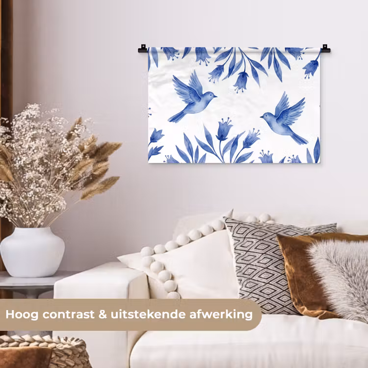 Wandkleed - Modern - Vogels - Delfts - Blauw — 4