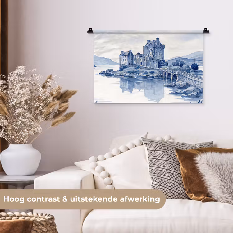 Wandkleed - Schots - Kasteel - Blauw - Aquarel — 4