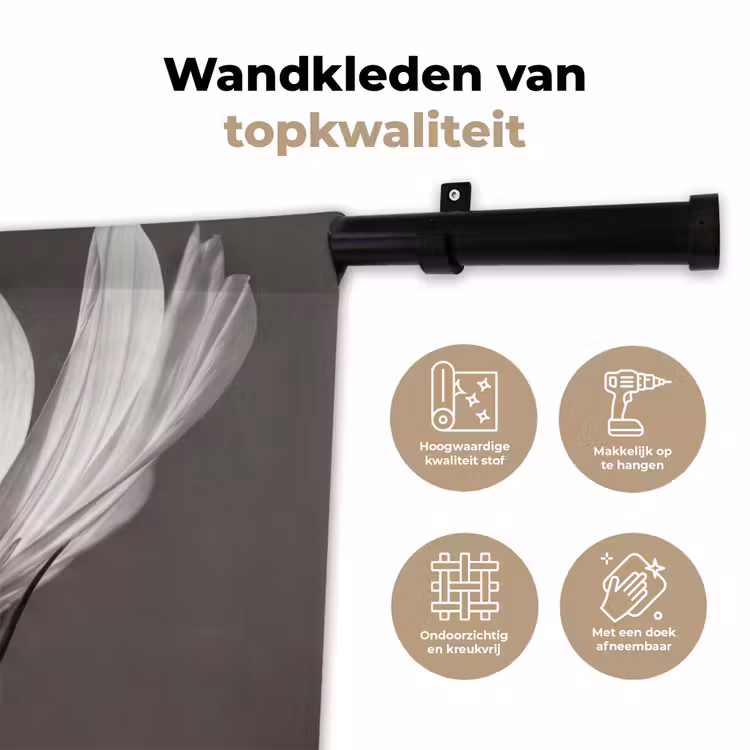 Wandkleed - Bloem - Minimalistisch - Zwart - Wit — 3