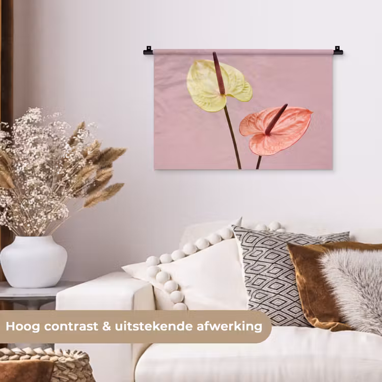 Wandkleed - Bloemen - Anthuriums - Geel - Roze — 4