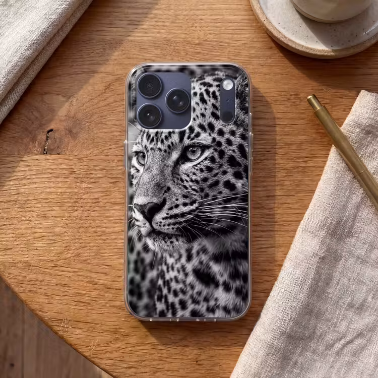 Telefoonhoesje Softcase - Luipaard - Zwart - Wit - Oog — 2