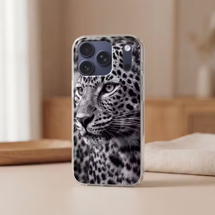 Telefoonhoesje Softcase - Luipaard - Zwart - Wit - Oog — 3