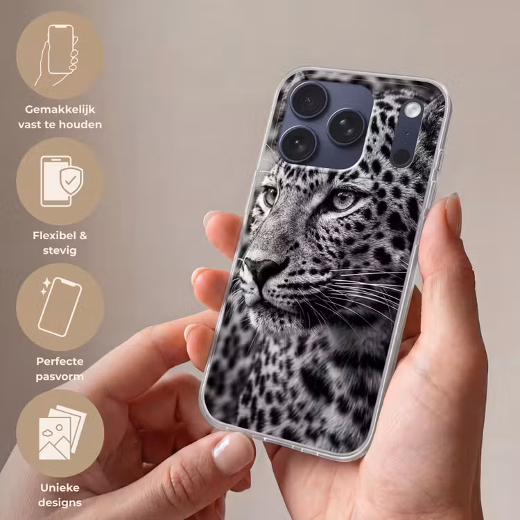 Telefoonhoesje Softcase - Luipaard - Zwart - Wit - Oog — 4