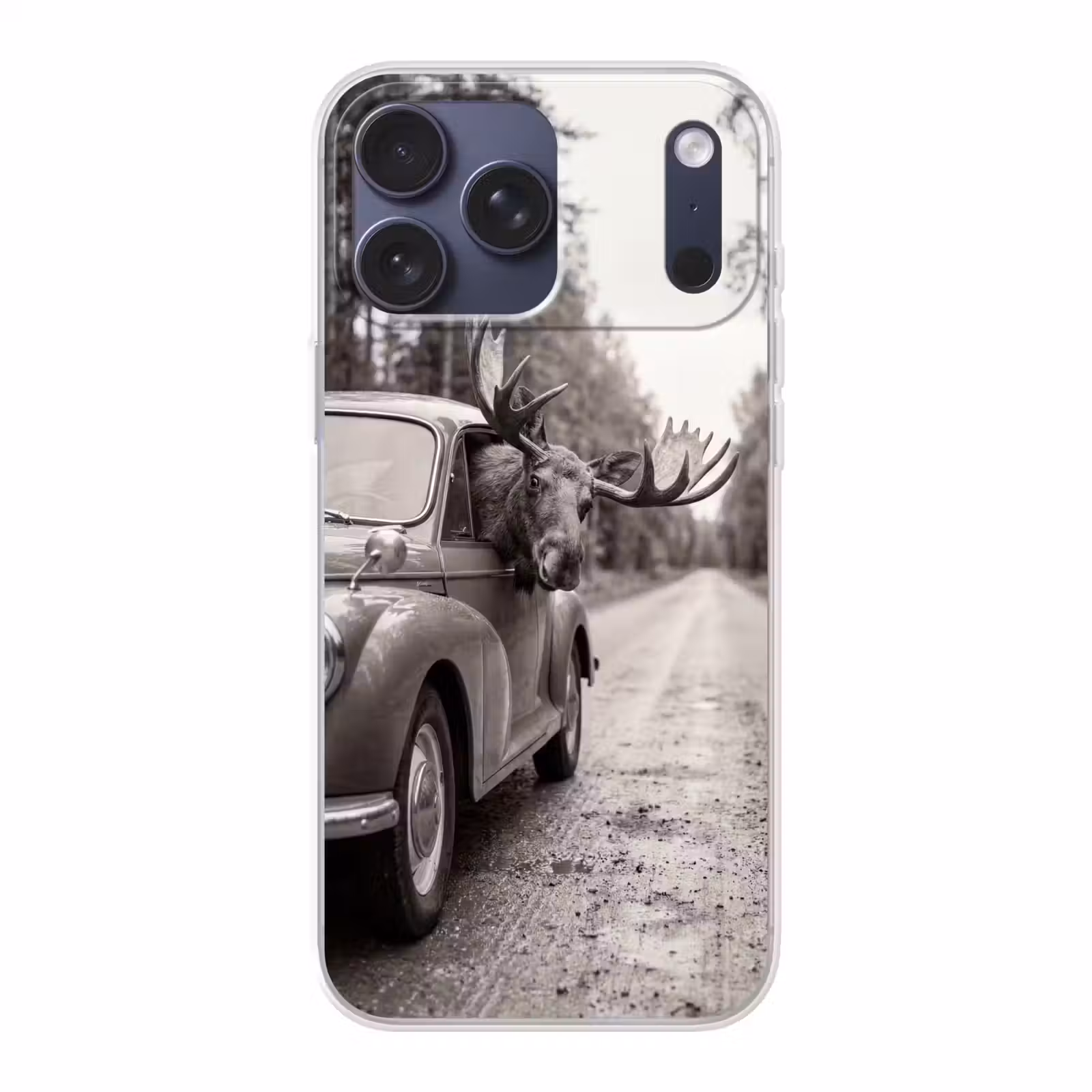 Telefoonhoesje Softcase - Eland - Auto - Gewei - Zwart - Wit — 1