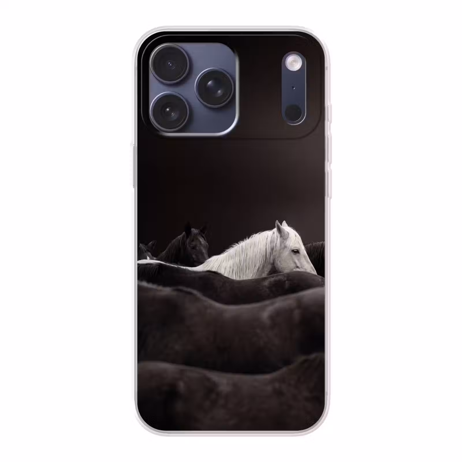 Telefoonhoesje Softcase - Paarden - Zwart - Wit - Kudde — 1