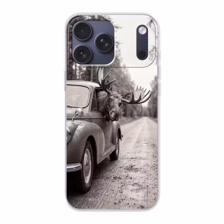 Telefoonhoesje Softcase - Eland - Auto - Gewei - Zwart - Wit — 1