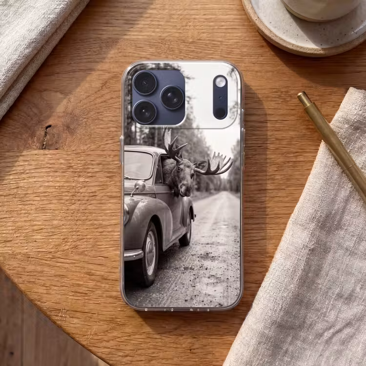 Telefoonhoesje Softcase - Eland - Auto - Gewei - Zwart - Wit — 2