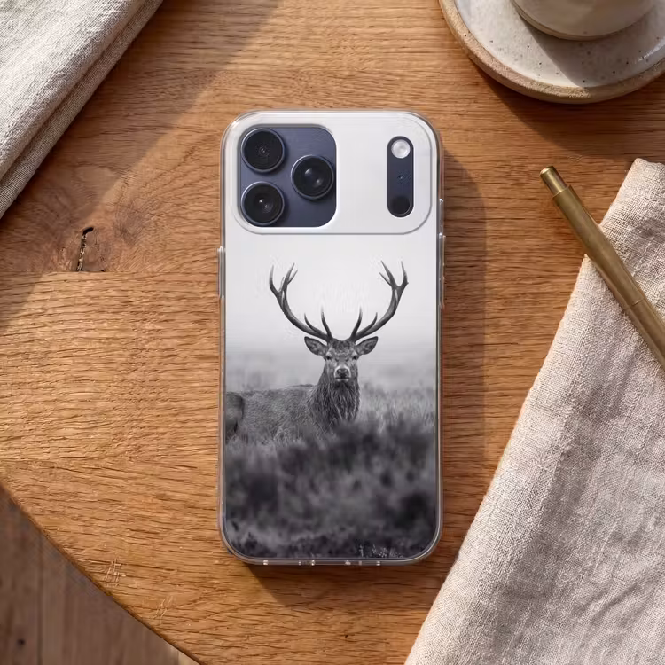 Telefoonhoesje Softcase - Hert - Mistig - Zwart - Wit — 2