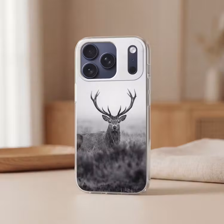Telefoonhoesje Softcase - Hert - Mistig - Zwart - Wit — 3