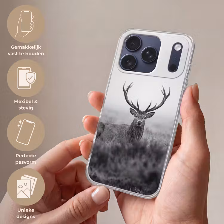 Telefoonhoesje Softcase - Hert - Mistig - Zwart - Wit — 4