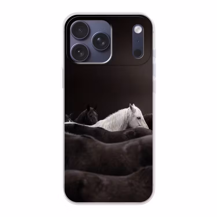 Telefoonhoesje Softcase - Paarden - Zwart - Wit - Kudde — 1