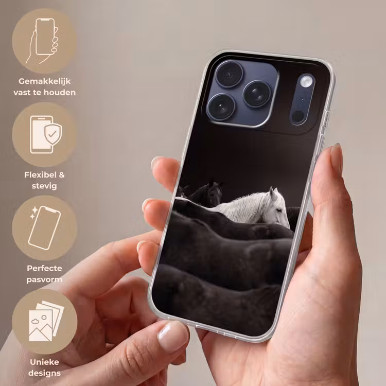 Telefoonhoesje Softcase - Paarden - Zwart - Wit - Kudde — 4