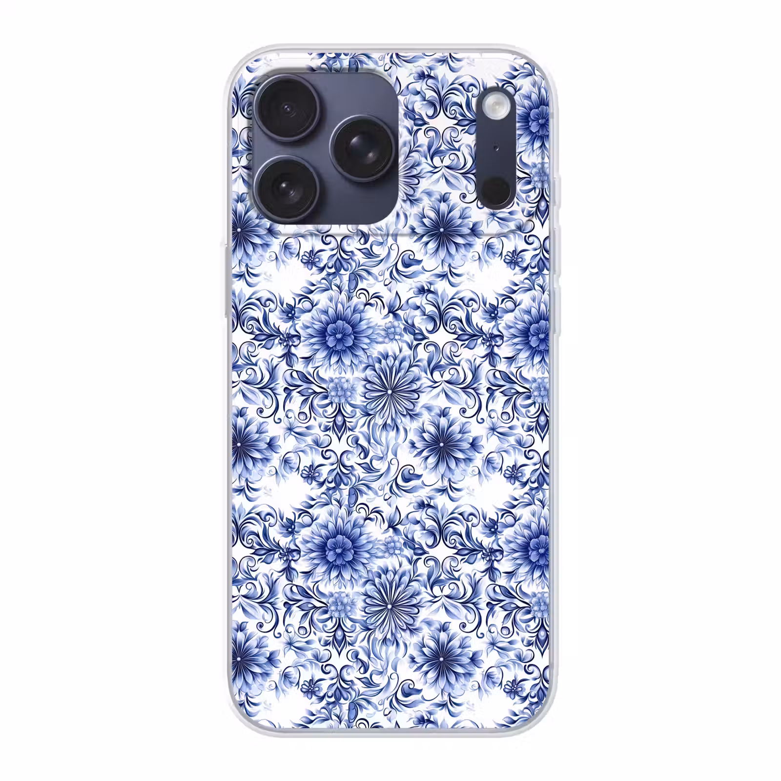 Telefoonhoesje Softcase - Bloemen - Blauw - Patroon - Wit — 1