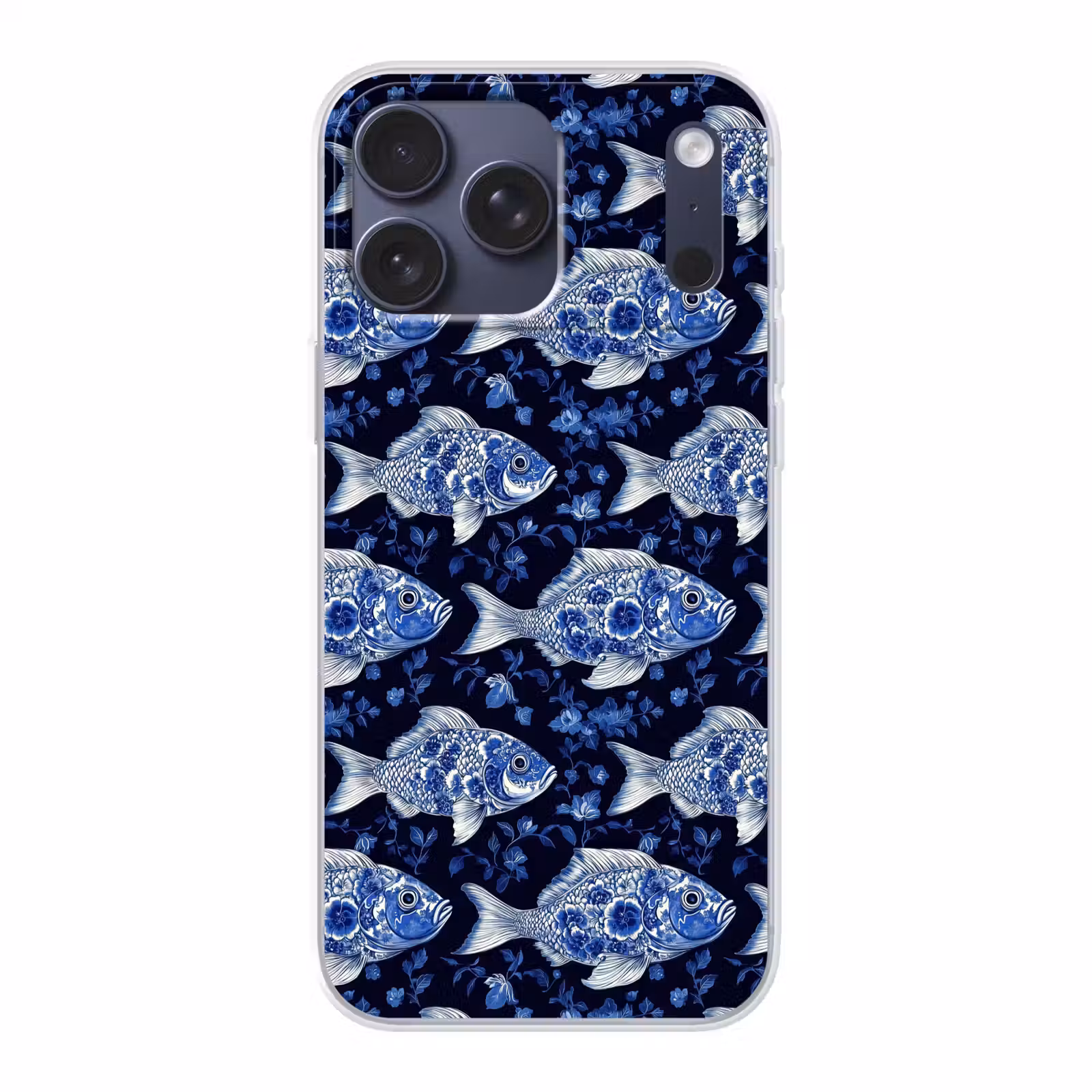 Telefoonhoesje Softcase - Vissen - Bloemen - Blauw — 1