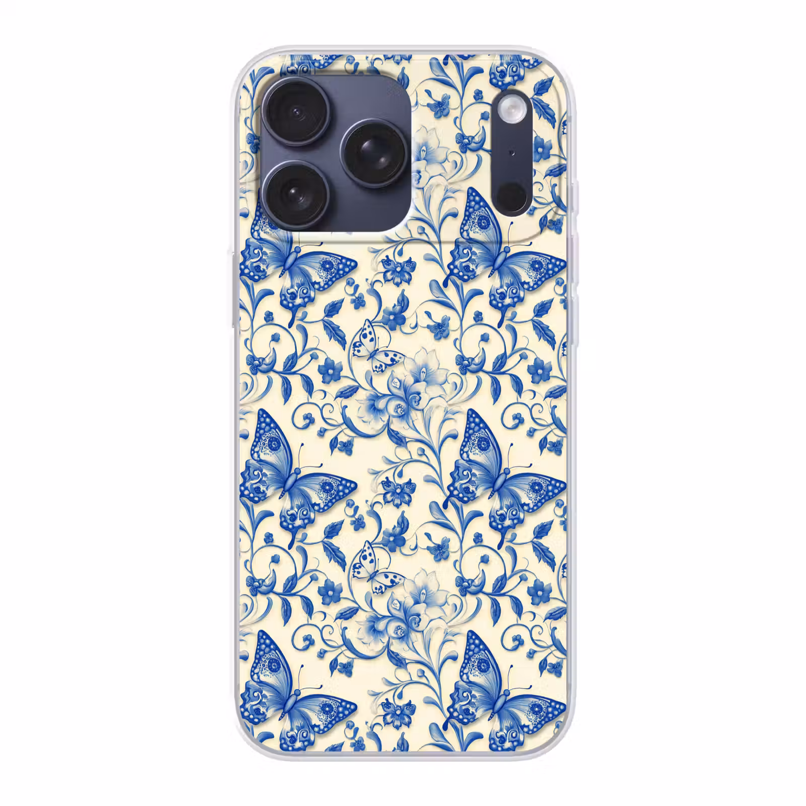 Telefoonhoesje Softcase - Vlinders - Bloemen - Blauw - Botanisch — 1