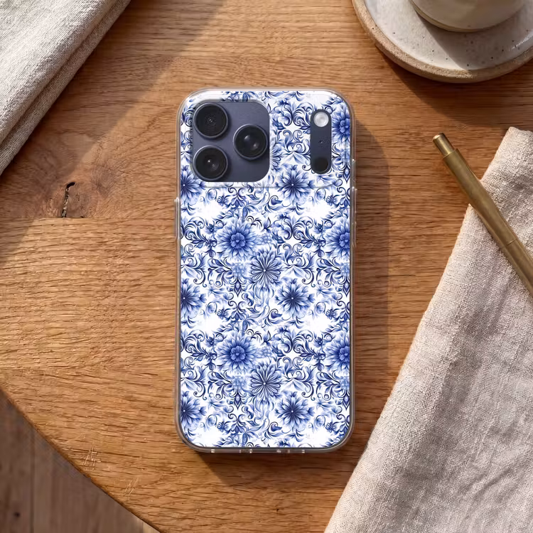 Telefoonhoesje Softcase - Bloemen - Blauw - Patroon - Wit — 2