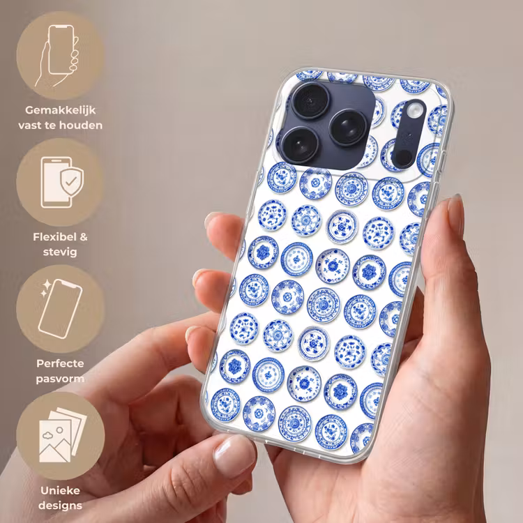 Telefoonhoesje Softcase - Borden - Bloemen - Patroon - Blauw — 4