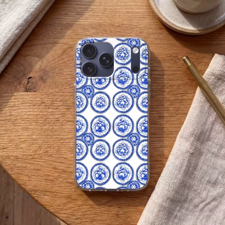 Telefoonhoesje Softcase - Cirkels - Bloemen - Blauw — 2