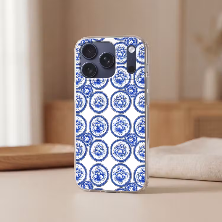 Telefoonhoesje Softcase - Cirkels - Bloemen - Blauw — 3