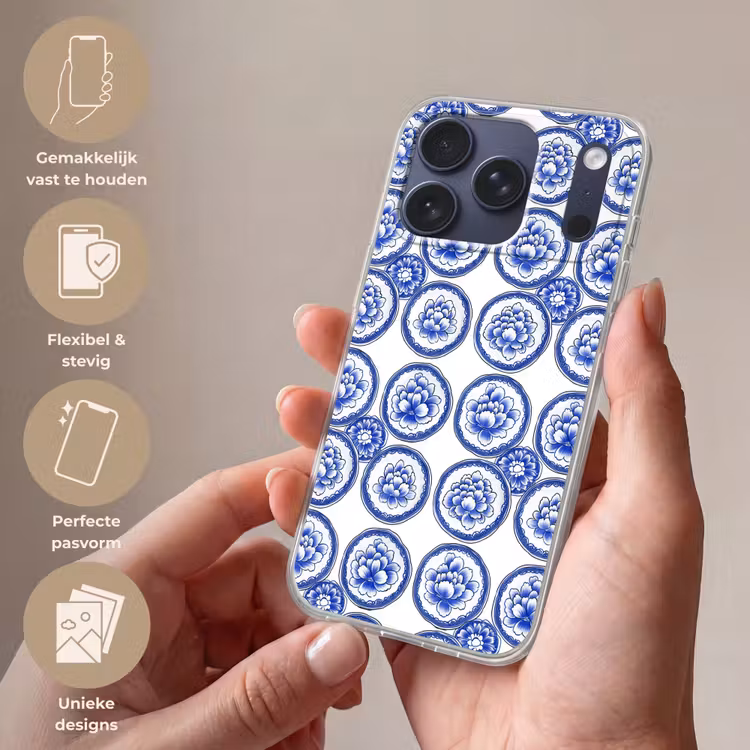 Telefoonhoesje Softcase - Cirkels - Bloemen - Blauw — 4