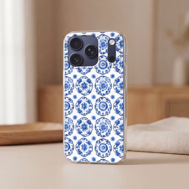 Telefoonhoesje Softcase - Sierborden - Bloemen - Blauw — 3
