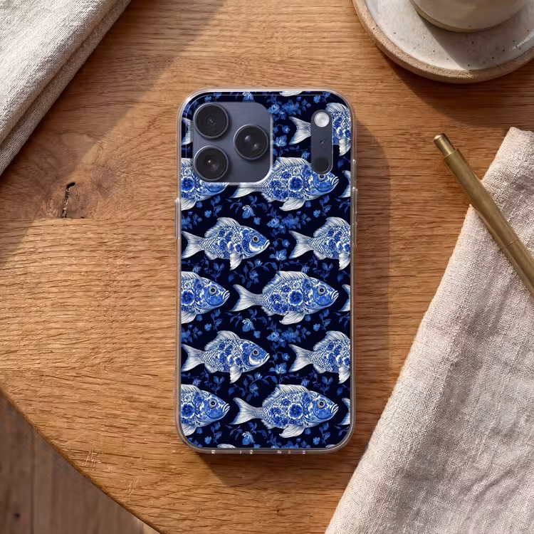 Telefoonhoesje Softcase - Vissen - Bloemen - Blauw — 2