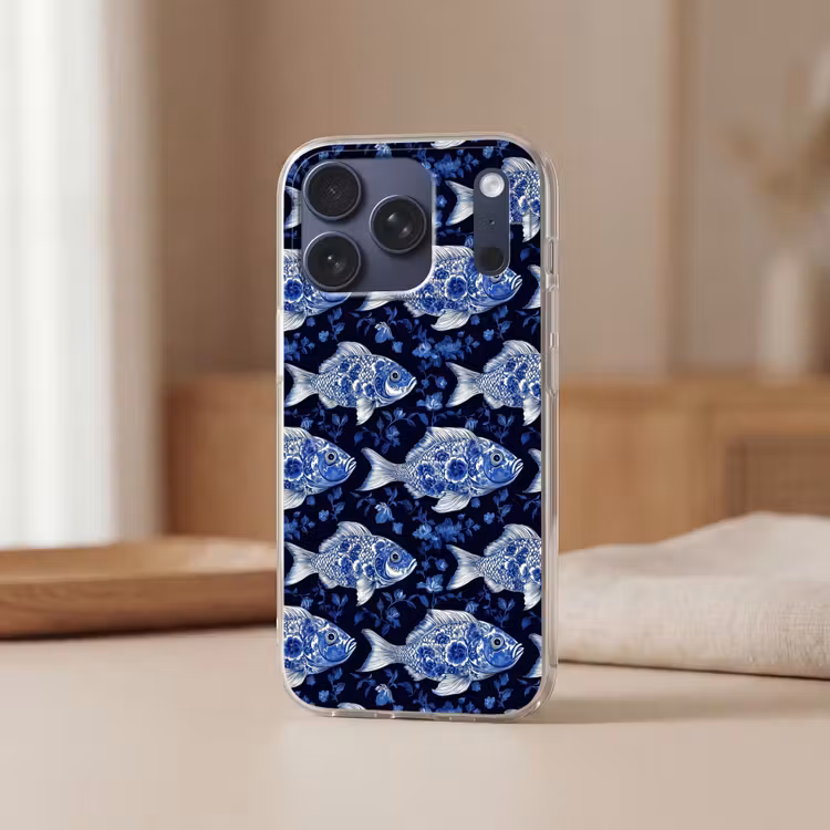 Telefoonhoesje Softcase - Vissen - Bloemen - Blauw — 3