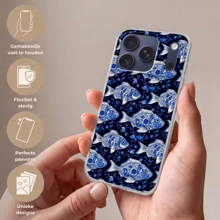Telefoonhoesje Softcase - Vissen - Bloemen - Blauw — 4