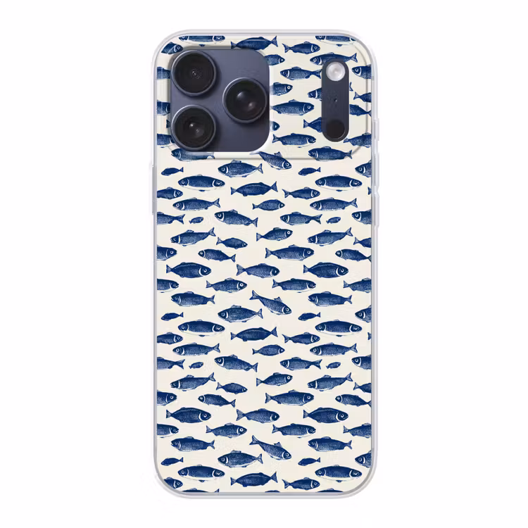 Telefoonhoesje Softcase - Vissen - Patroon - Blauw - Wit — 1
