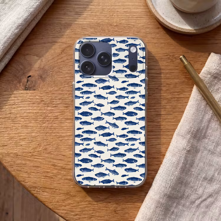 Telefoonhoesje Softcase - Vissen - Patroon - Blauw - Wit — 2