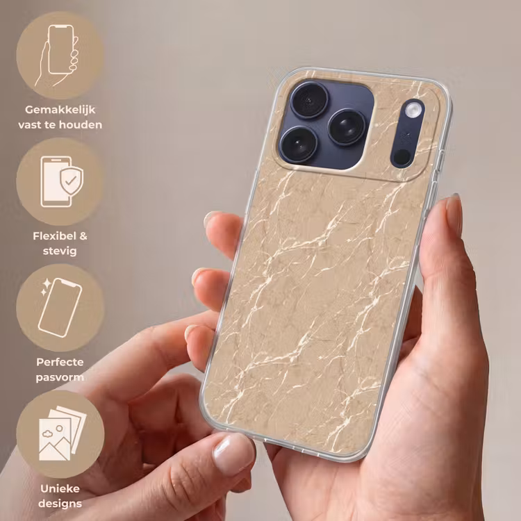Telefoonhoesje Softcase - Beige - Marmer - Organisch - Wit — 4