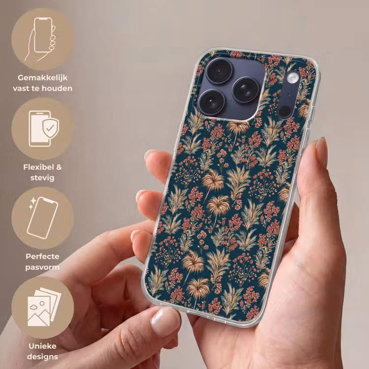 Telefoonhoesje Softcase - Botanisch - Patroon - Blauw — 4