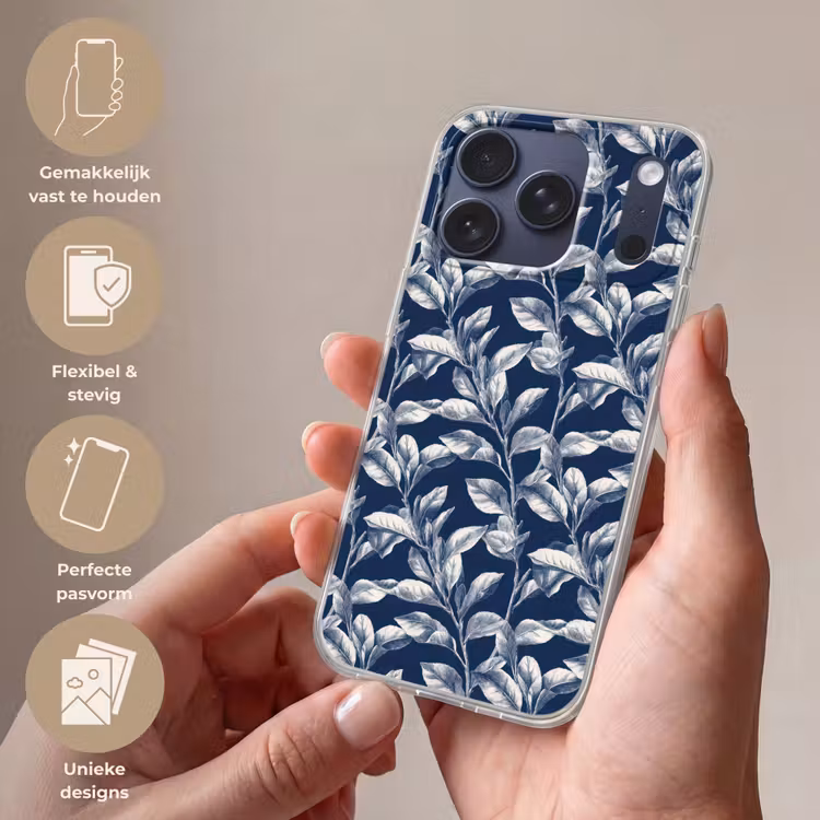 Telefoonhoesje Softcase - Botanisch - Patroon - Blauw — 4