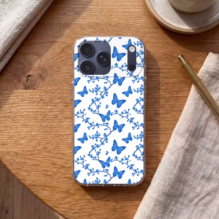 Telefoonhoesje Softcase - Vlinder - Bloemen - Blauw — 2