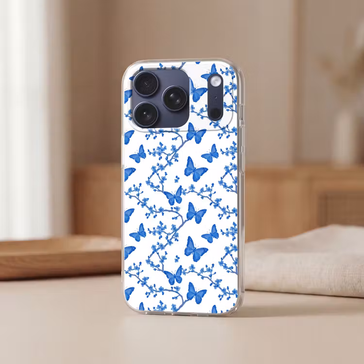 Telefoonhoesje Softcase - Vlinder - Bloemen - Blauw — 3