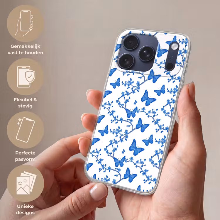 Telefoonhoesje Softcase - Vlinder - Bloemen - Blauw — 4