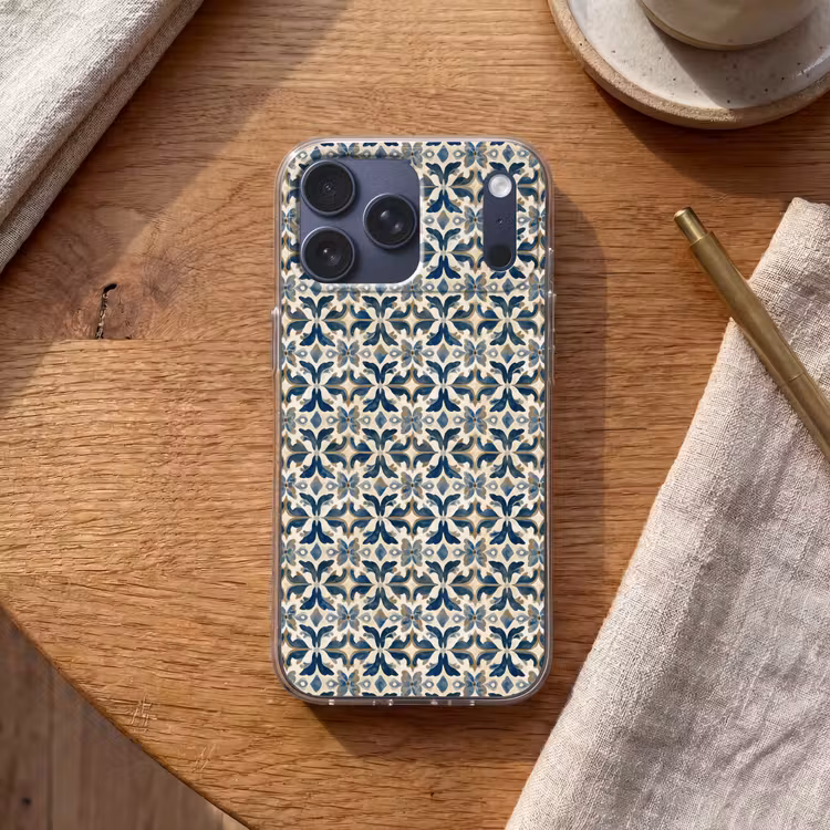 Telefoonhoesje Softcase - Tegel - Patroon - Blauw - Beige — 2
