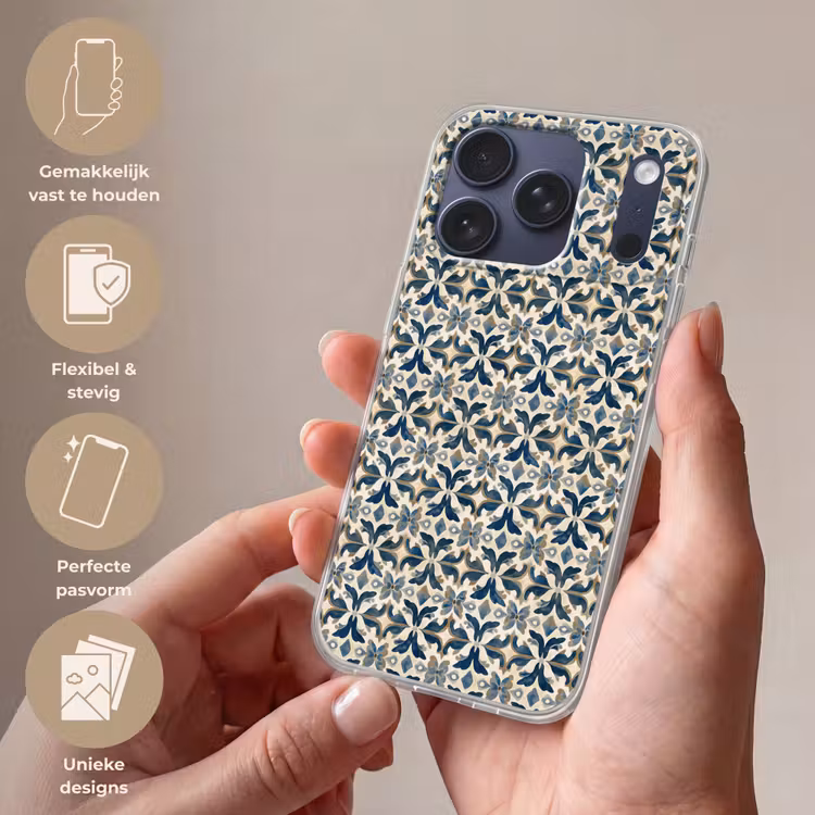 Telefoonhoesje Softcase - Tegel - Patroon - Blauw - Beige — 4