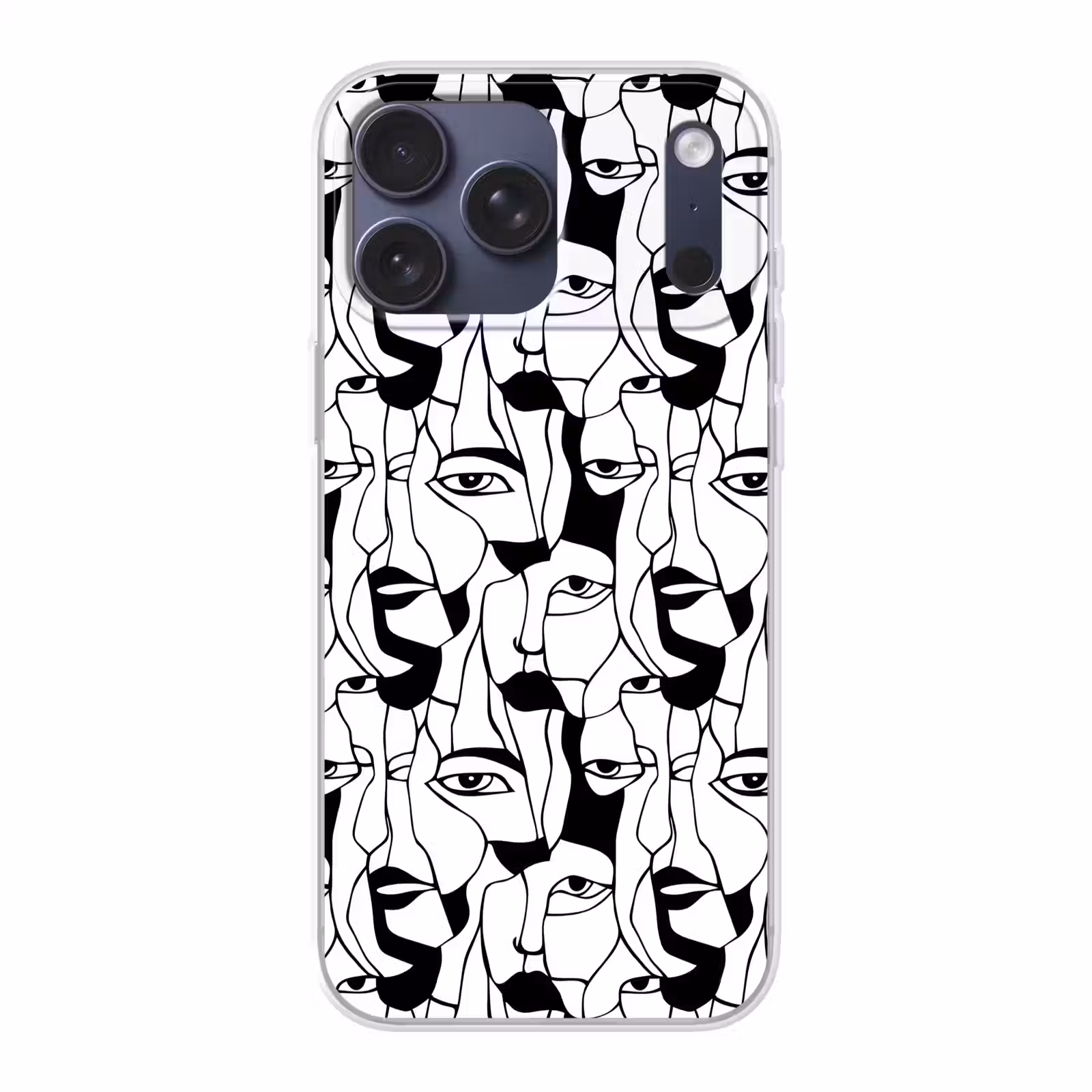 Telefoonhoesje Softcase - Lijnen - Gezichten - Zwart - Wit — 1