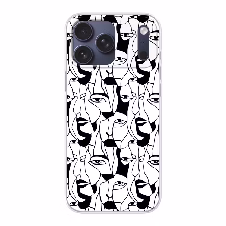 Telefoonhoesje Softcase - Lijnen - Gezichten - Zwart - Wit — 1