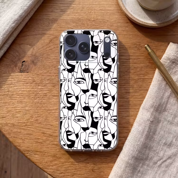 Telefoonhoesje Softcase - Lijnen - Gezichten - Zwart - Wit — 2