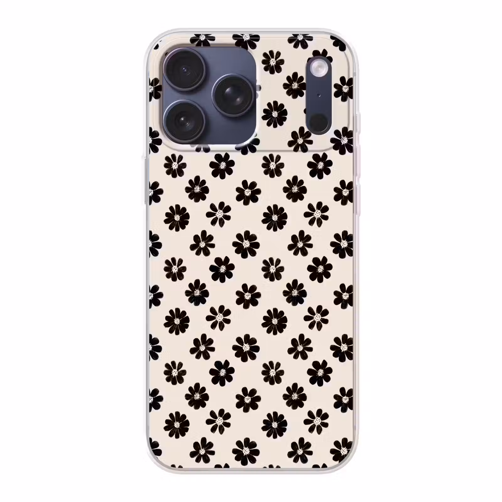 Telefoonhoesje Softcase - Grafisch - Madeliefjes - Zwart - Beige — 1