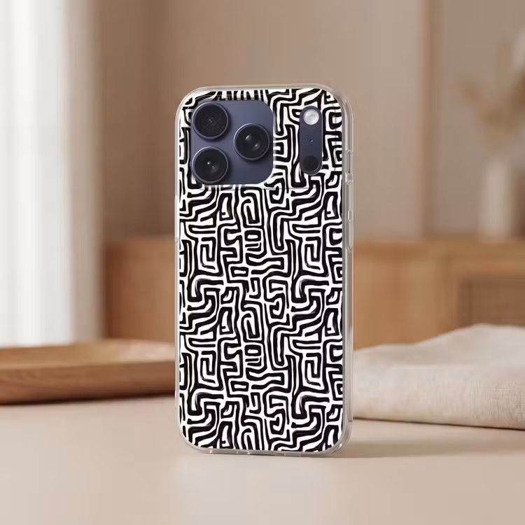 Telefoonhoesje Softcase - Grafisch - Lijnen - Zwart - Wit — 3