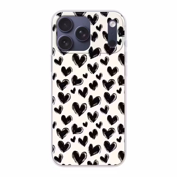 Telefoonhoesje Softcase - Hartjes - Patroon - Zwart — 1