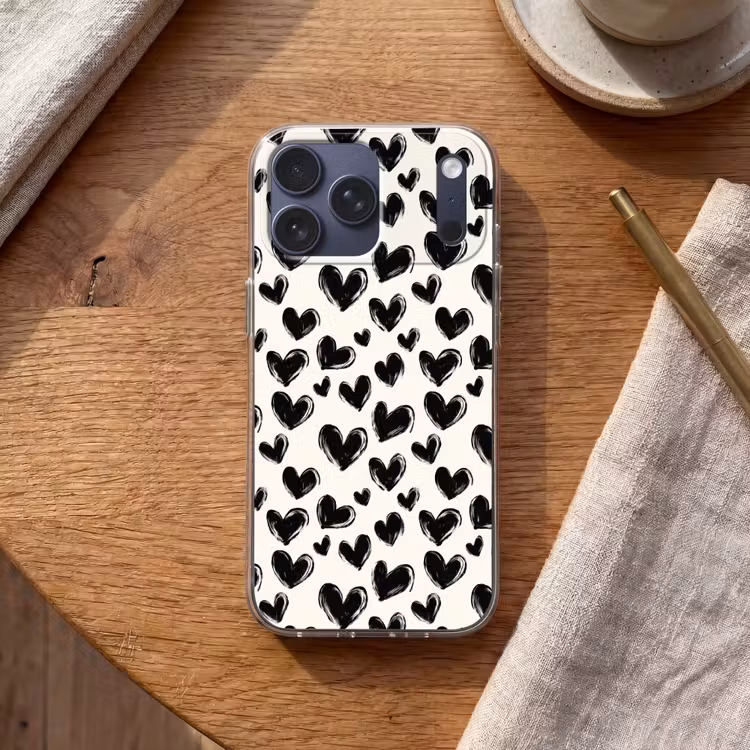 Telefoonhoesje Softcase - Hartjes - Patroon - Zwart — 2